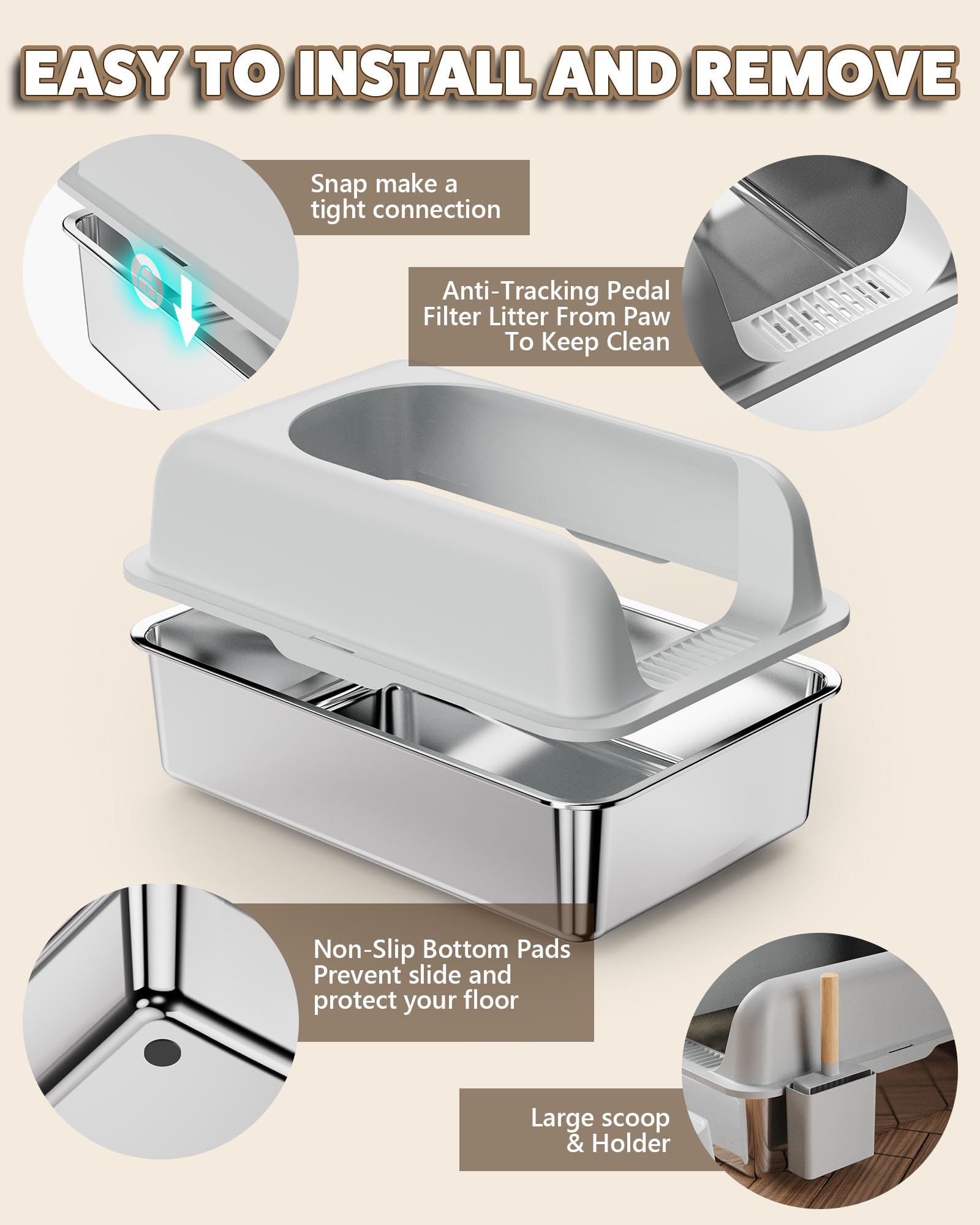 Lettiera Gatti Acciaio Inox XXL - 60x40x38 Cm Antiodore E Impermeabile Con Paletta - Foto 8