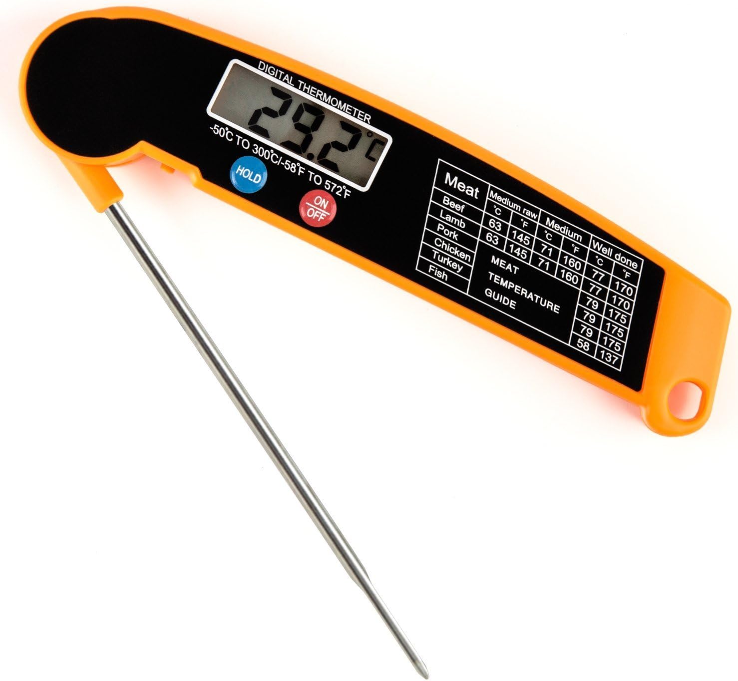 Digital BBQ Meat Thermometer with Foldable Long Probe, TEMPCARE Instant Read Accurate Cooking Thermometer Kitchen Thermometer with Digital LCD- BBQ, Food, Grill, Candy, Charcoal, etc.(Battery Included)