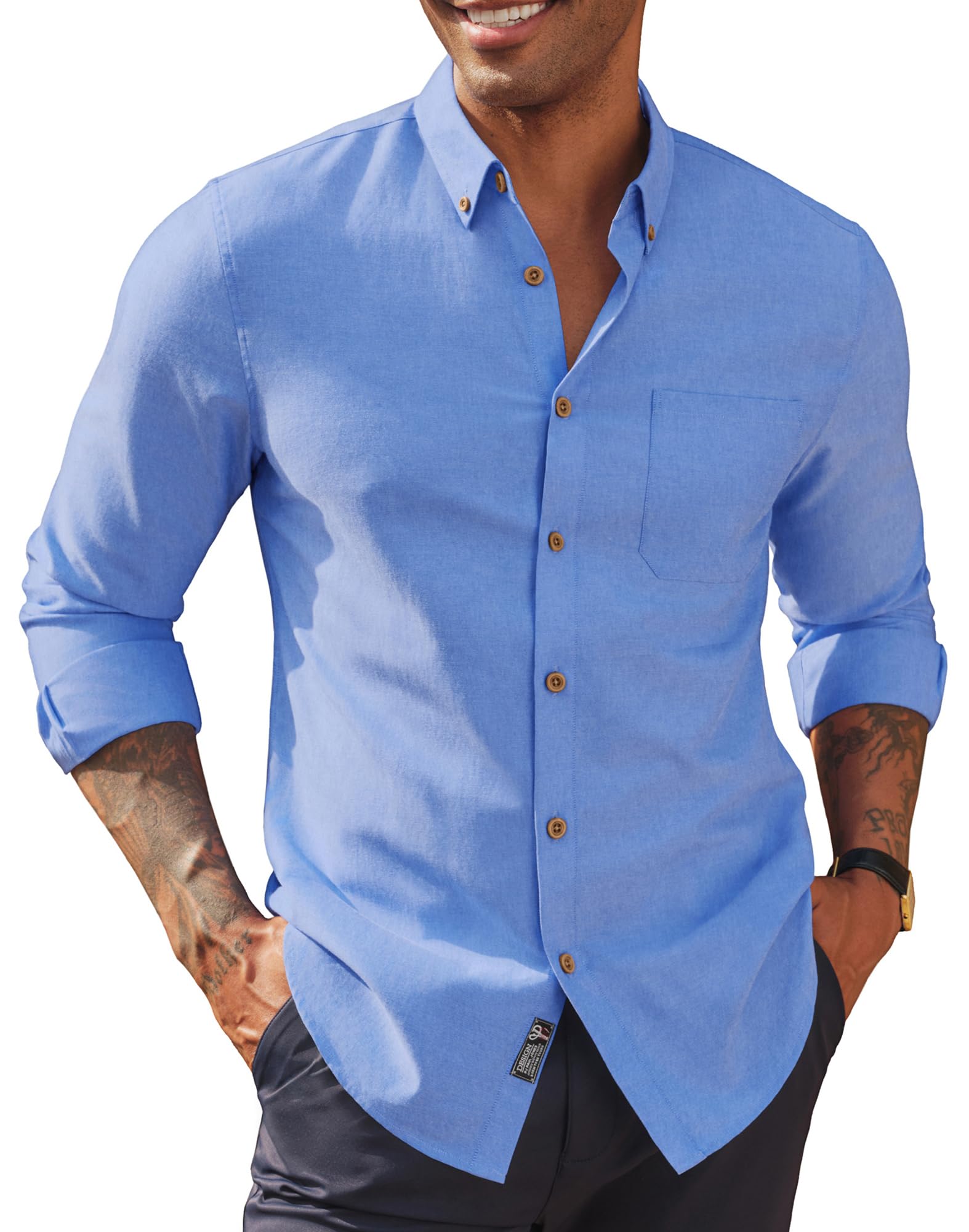 PJ PAUL JONES Men's Oxford Button Down Shirt Long Sleeve Regular Fit Business Casual Dress Shirts with Chest Pocket