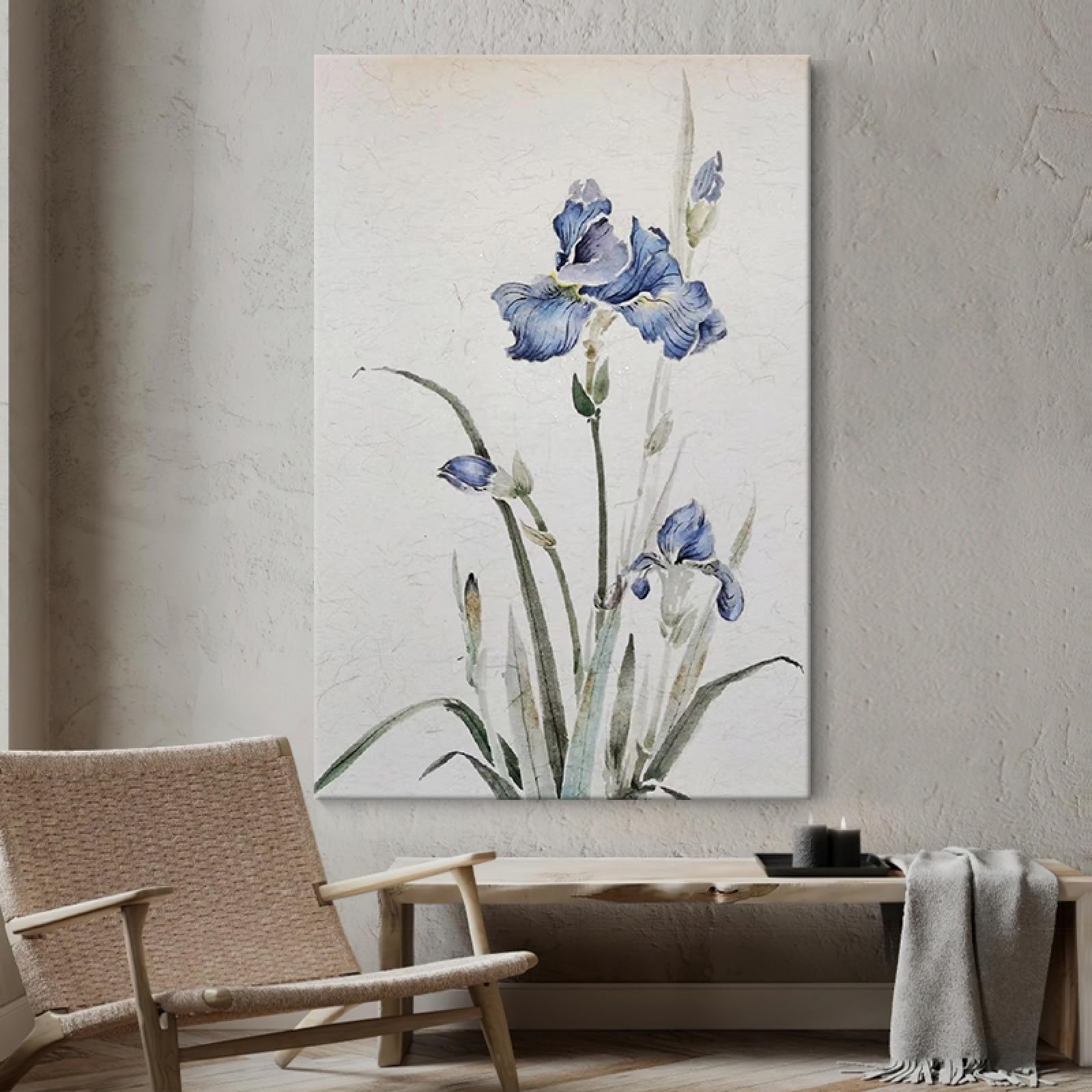 Peinture à l'huile fleurs de texture bleu toile moderne fait main pour intérieur chic