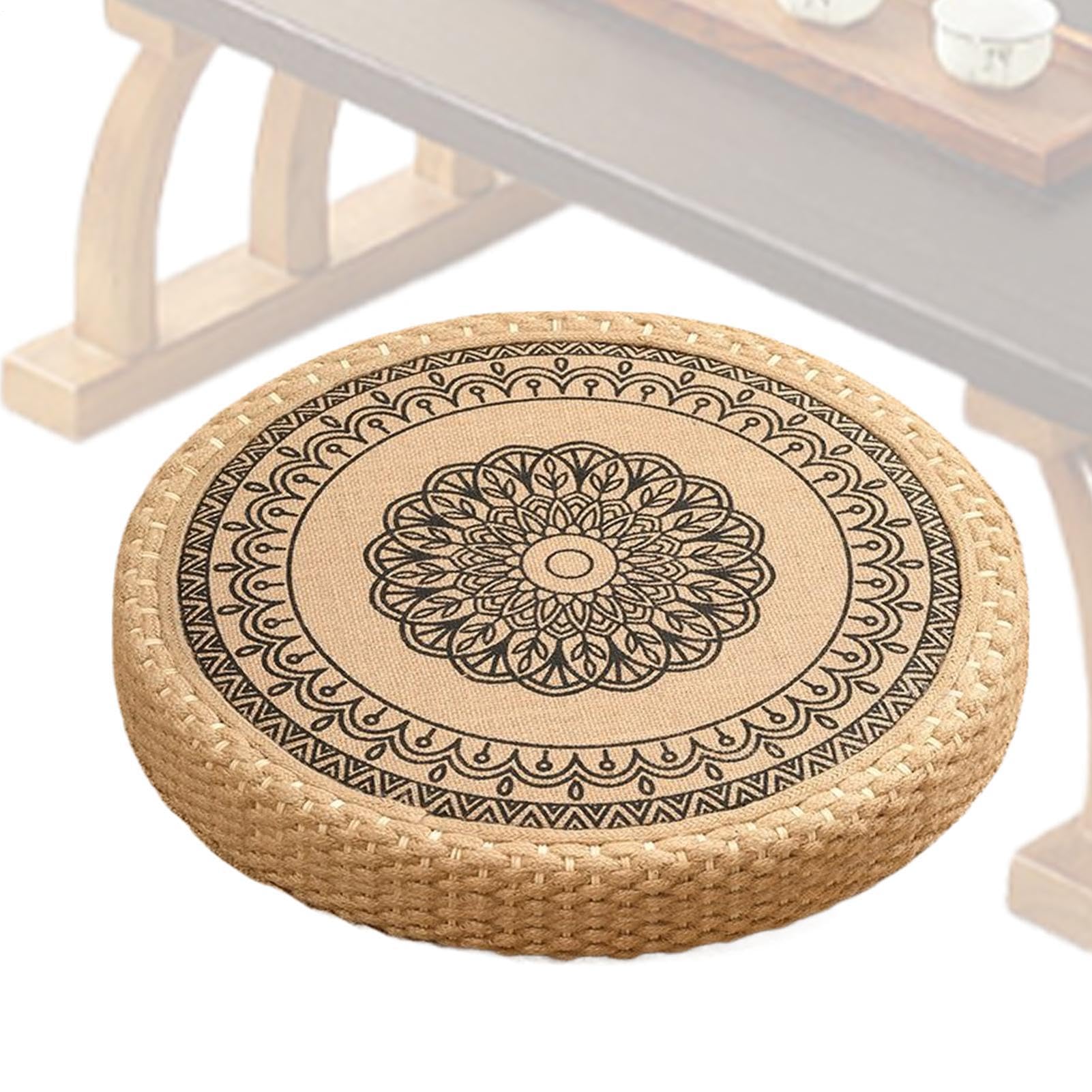 Cuscino Da Pavimento Per Meditazione Con Schiuma, Tappetino Da Yoga Rotondo | Cotone Di Iuta | Cuscino Da Pavimento Per Meditazione Cuscino Rotondo Intrecciato A Mano | Comodo Tappetino Antiscivolo Per S