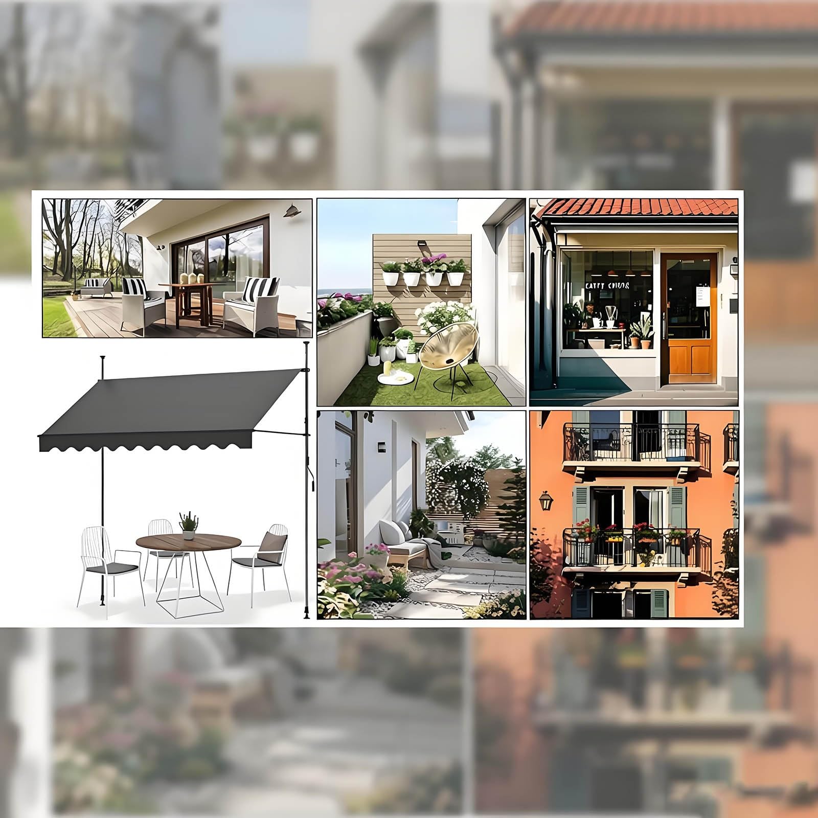 Store Banne Manuel sans Perçage 300cm, Auvent Rétractable Protection Solaire 350cm, Hauteur et Inclinaison Réglable, avec Tissu Résistant aux UV et à l'eau(Red White,118x59in)
