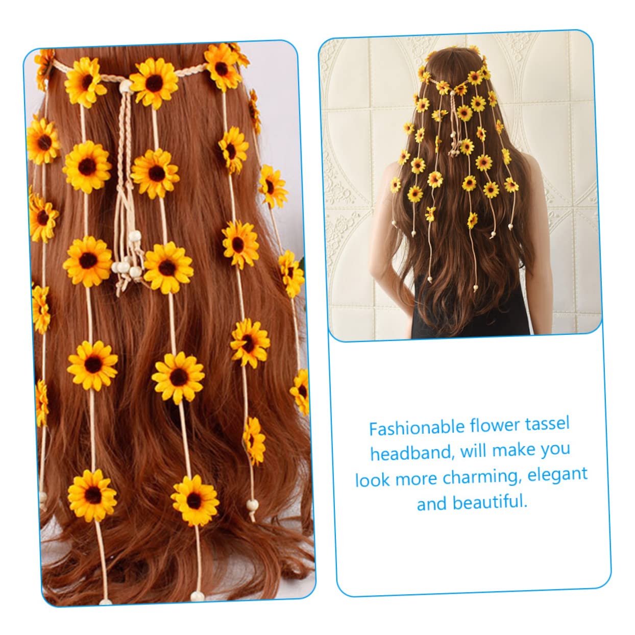 Bandeau Tournesol Jaune en Tissu, Serrage-tête Ajustable pour Femmes