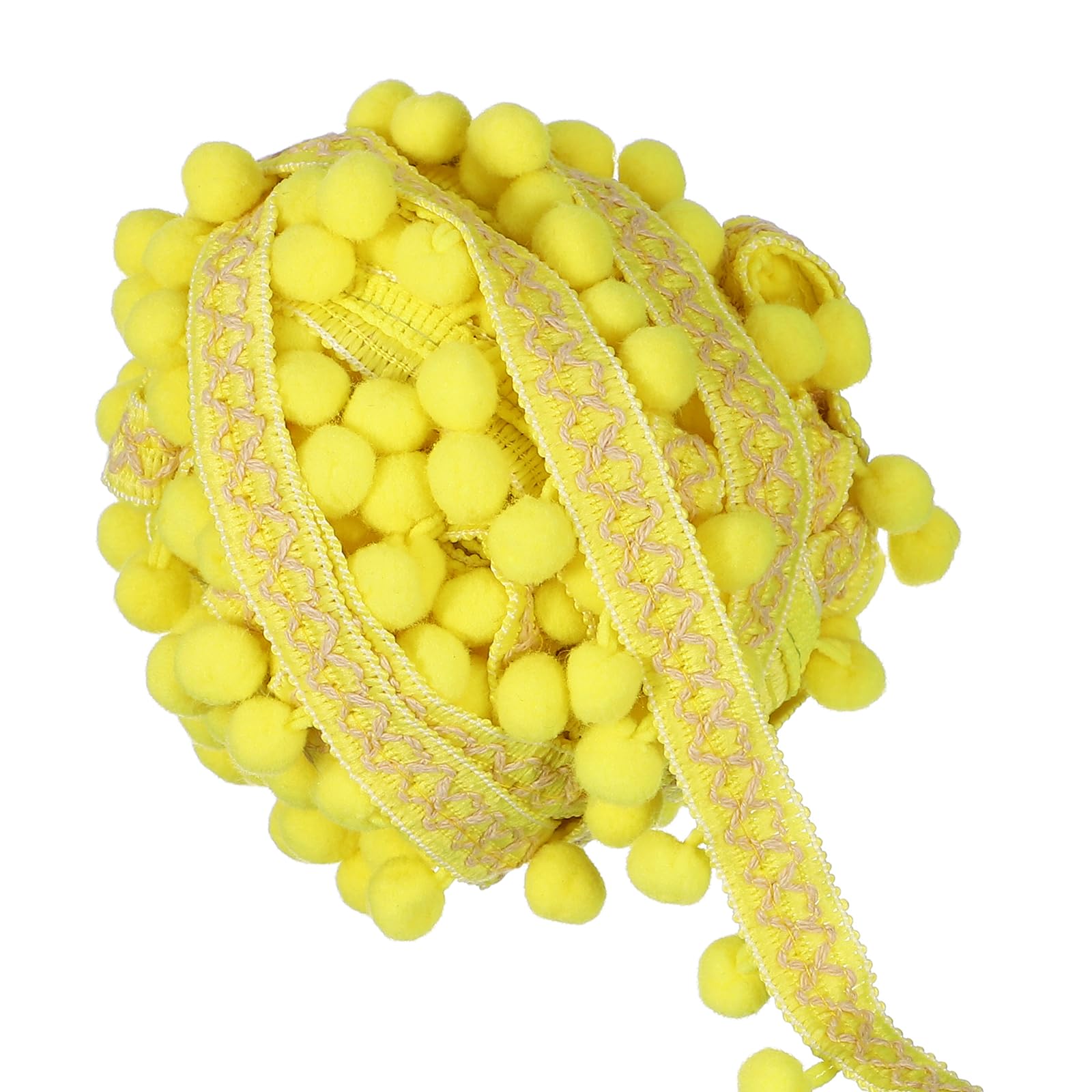 sourcing map 10 Yards Pom Pom Ball Fringe Trim, 12mm Garland Ribbon Sewing Tassel Lace for Clothes Sewing Home Curtain Pillow Decoration, Yellow