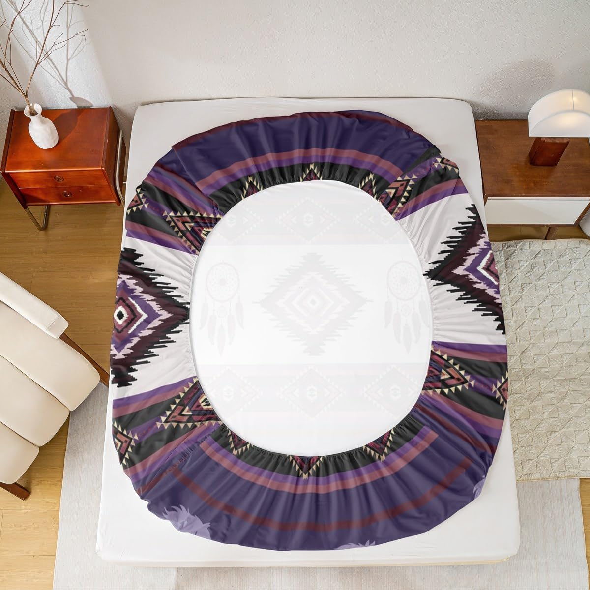 Boho Aztec マットレスカバー クイーンサイズ、サウスウェストネイティブトライバル エキゾチック ボックスシーツ 枕カバー2