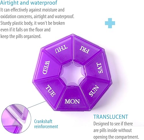 Miniatura 7 de Pastillero portátil de 7 caras, planificador de medicamentos, estuche pequeño (contenedor semanal de siete días) para medicamentos, cajas de soporte