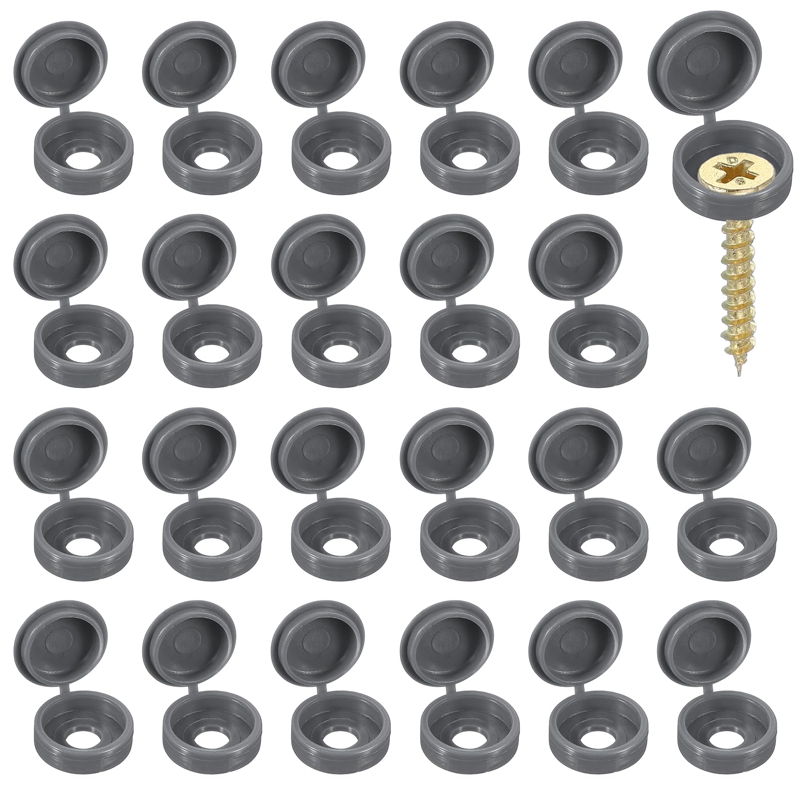 YELARXI Screw Snap Covers, Plastic Hinged Screw Cover Caps Shutter Screws Fold Snap Washer- Fitting for (Windows - Railings - Home Furniture - Cabinets) 6 mm & 100 Pack & Iron Gray