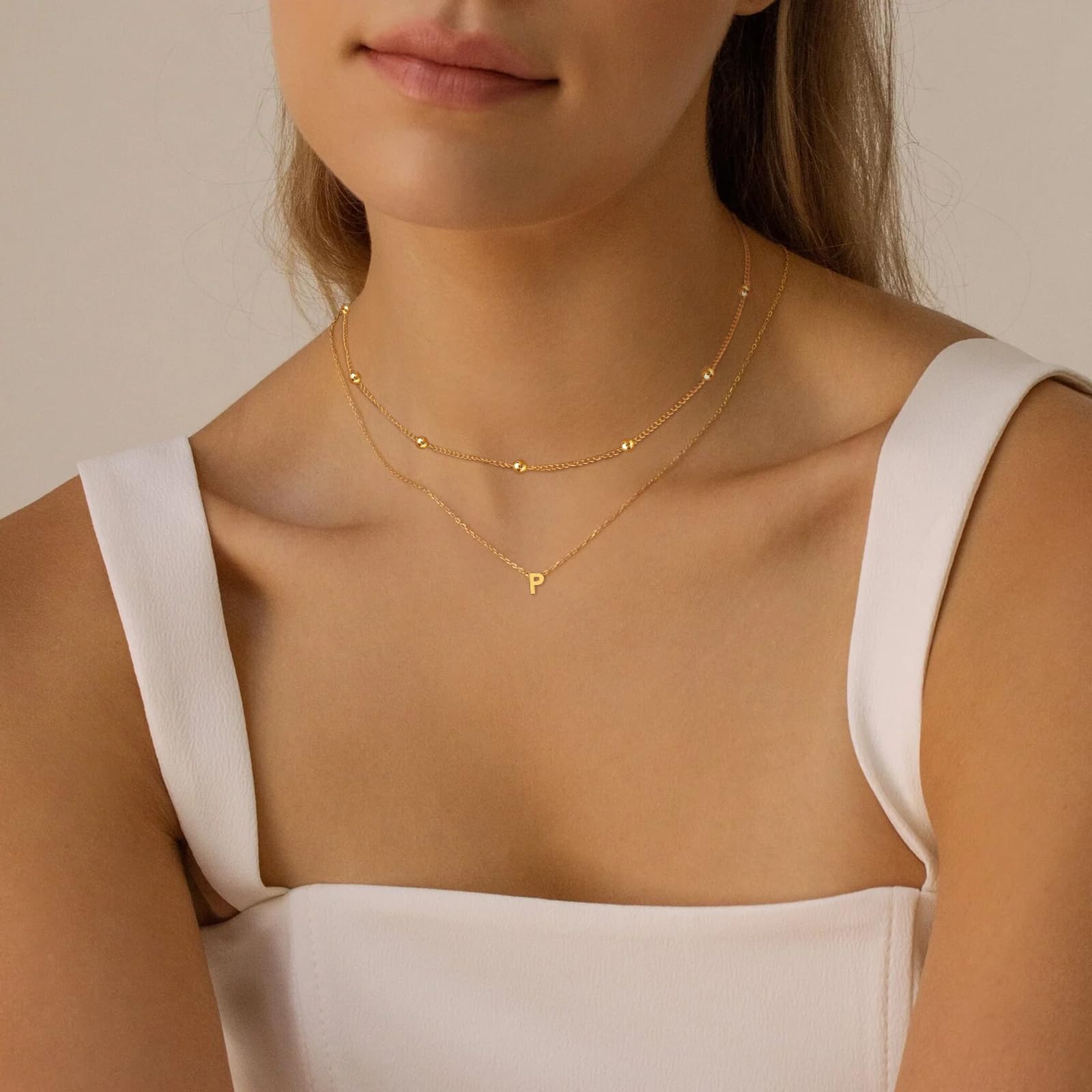 Mehrschichtige Initialen-Halsketten für Frauen, 14-Karat-Gold-Buchstabenanhänger, mehrschichtige Halskette 26 Großbuchstaben AZ für Frauen und Mädchen, Schmuck