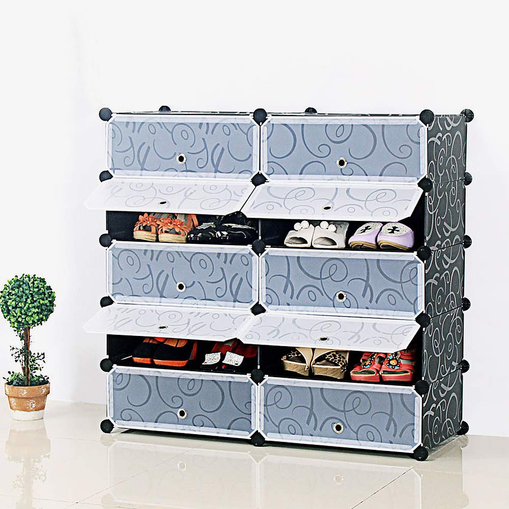 HUOLE Armadio in plastica per bambini, colore: rosa, scaffale a cubo con 10 vani modulabili DIY, Armadio Armadio per abiti scarpe, scarabocchi