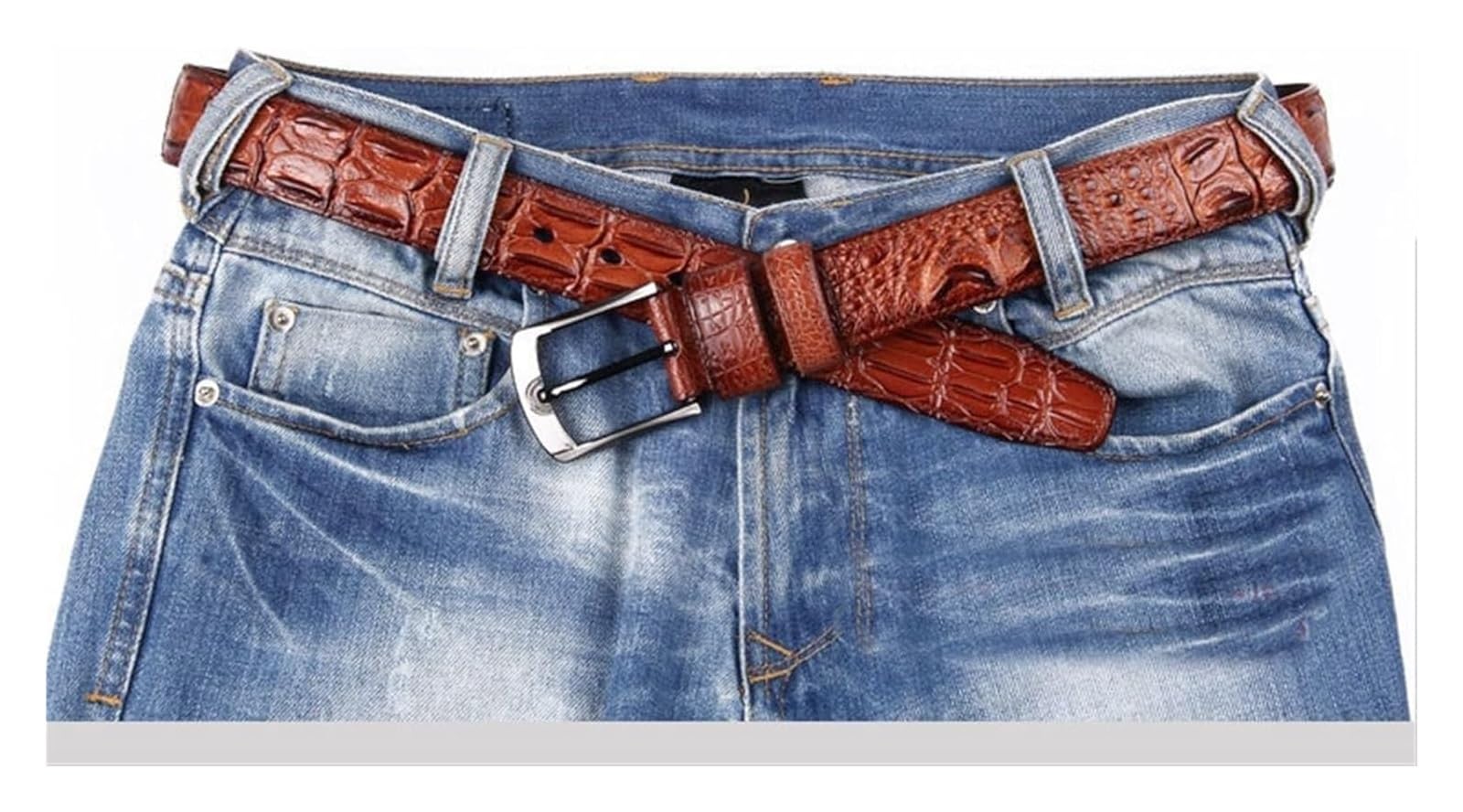 Cinturón Ajustable de Cuero Genuino, Cinturón de Hombre con patrón de Grano, cinturón de Cuero Genuino for Hombre, Hebilla de Pin Vintage a la Moda for cinturón Masculino