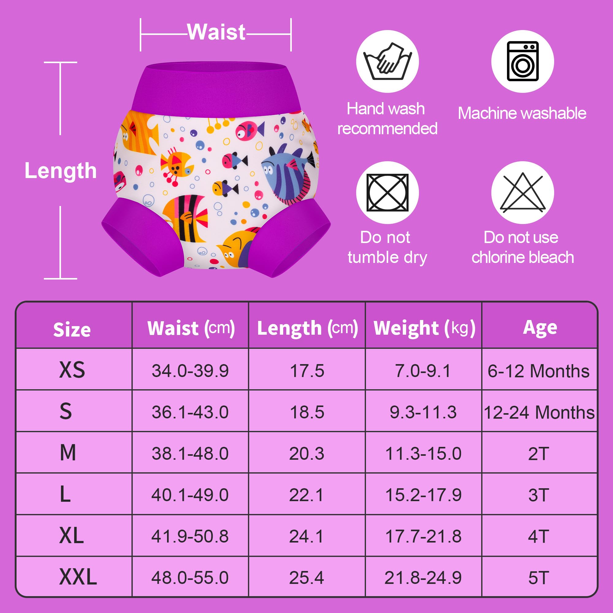 BIG ELEPHANT Pannolini da Nuoto per Bambini 38 Pezzi – Riutilizzabili, Regolabili e Lavabili Costume da Bagno per Neonati e Bambini - 3