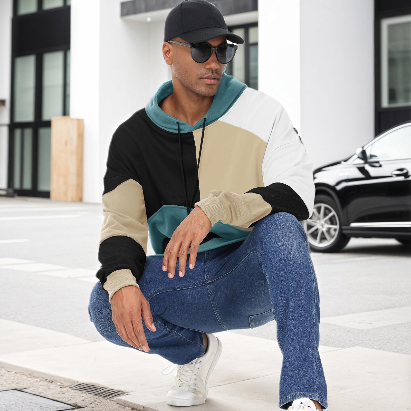 Herren Bunt Hoodie Baumwolle Kapuzenpullover mit Taschen Hoody | Kapuzenpulli Streetwear Casual Farbblock Sweatshirt Urban Pullover Herbst Winter