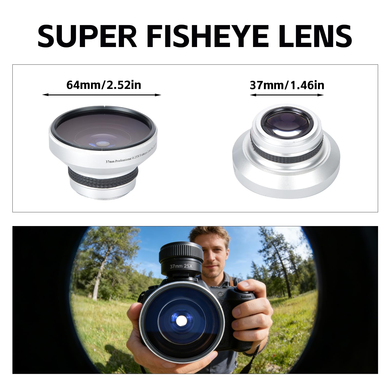 Argento Forte applicabilità 37mm 0.25X Super Fisheye Lente aggiuntiva per obiettivi per fotocamera calibro 37mm Obiettivo fotografico per fotocamera, è per obiettivo per
