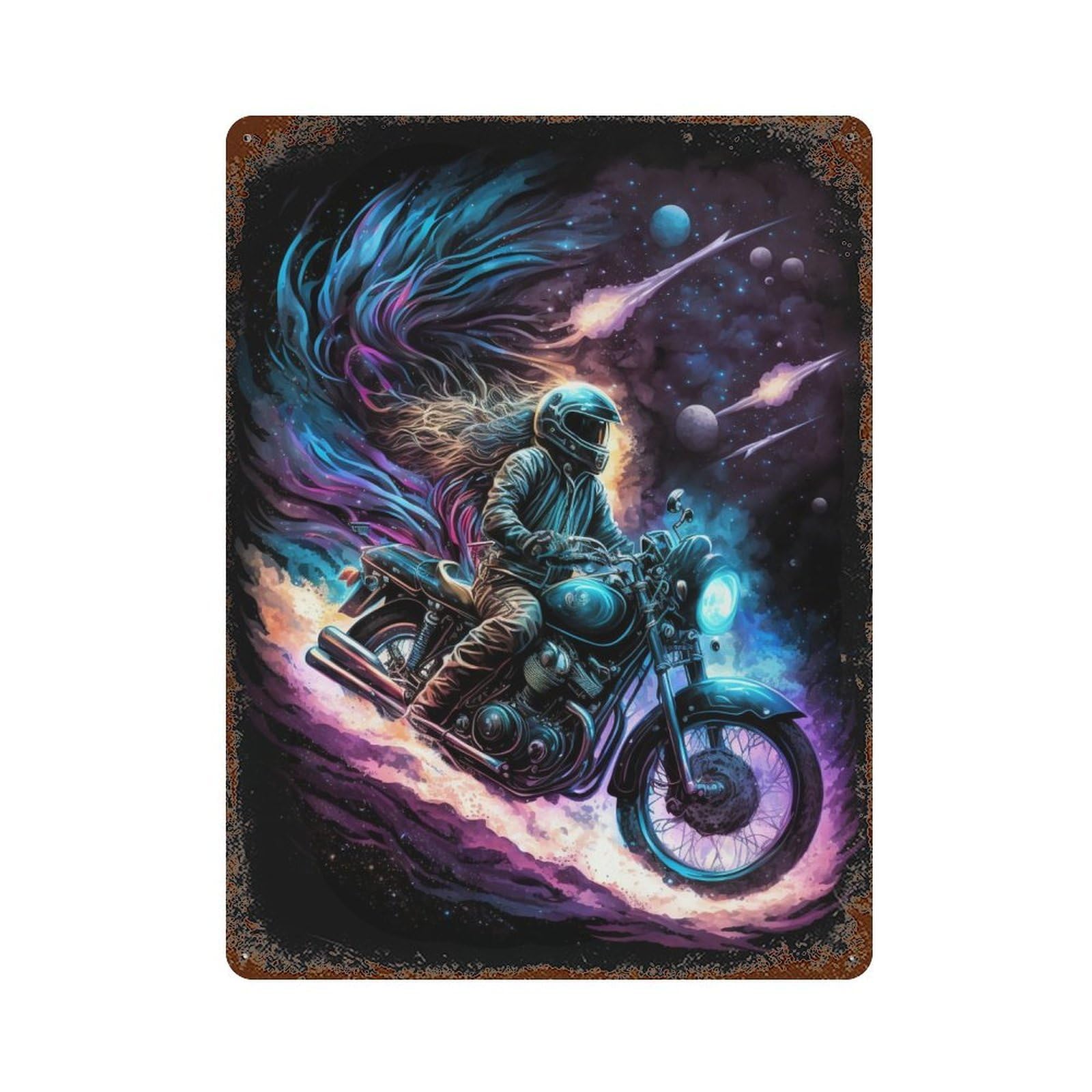 Garage Style Motorcycle Galaxy Ride Distressed Metal Wall Sign 15.7"x11.8", Farmhouse Wall Decor for Bar And Workshop