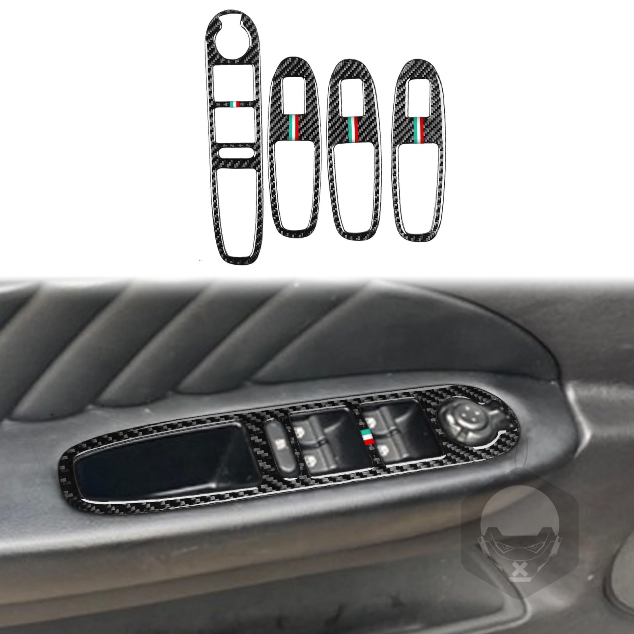 Mascherina adesiva in fibra di carbonio, accessori decorativi compatibili con Alfa Romeo 159 2005-2012 (Italia Classic, maniglia interna sportello, bracciolo, alzacristalli 10)