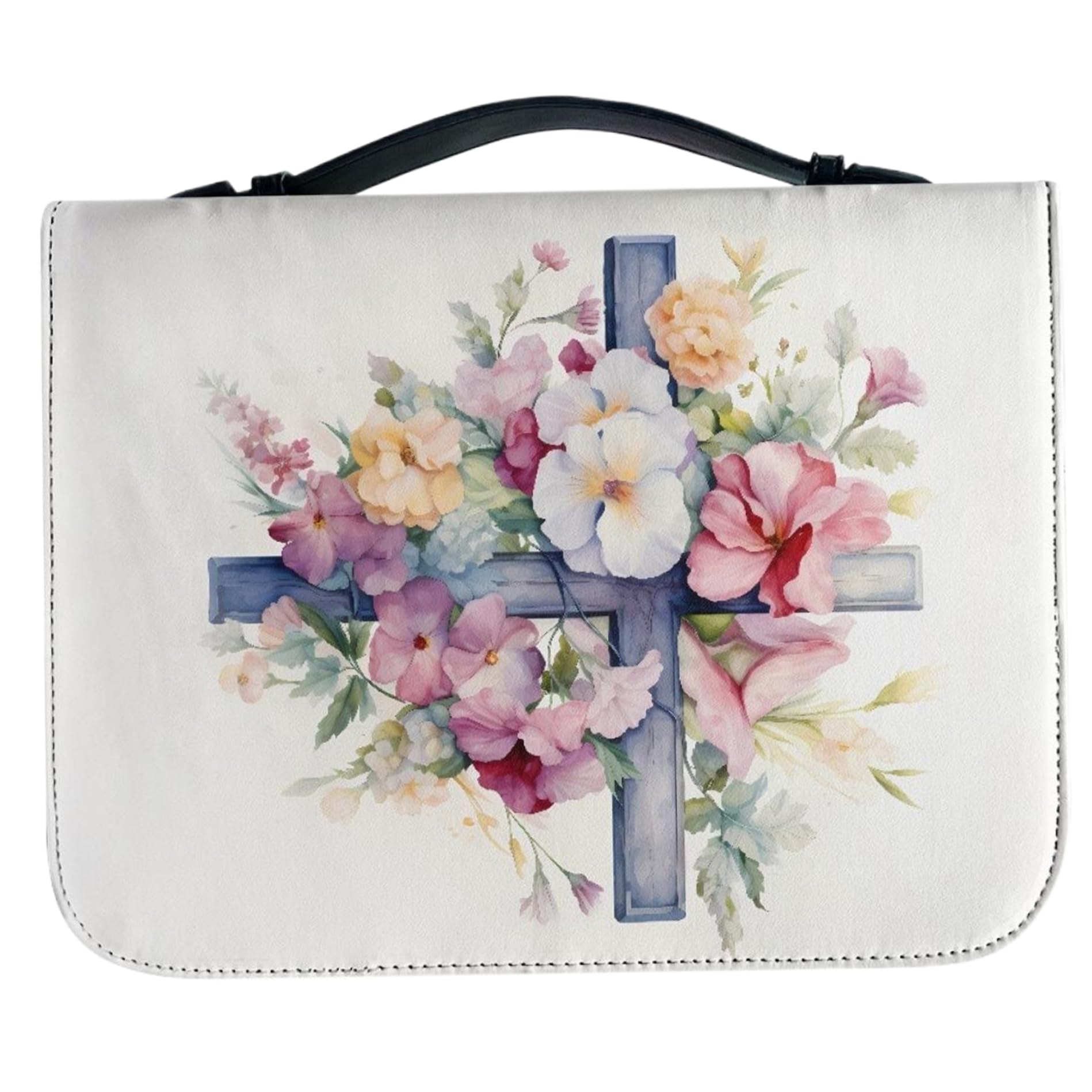 Cubierta bíblica, Floral con Tapa de la Biblia con Estampado Cruzado con Mango PU Cuero con Cremallera Biblia Biblia Impermeable Estuche de Transporte de Biblia Vintage