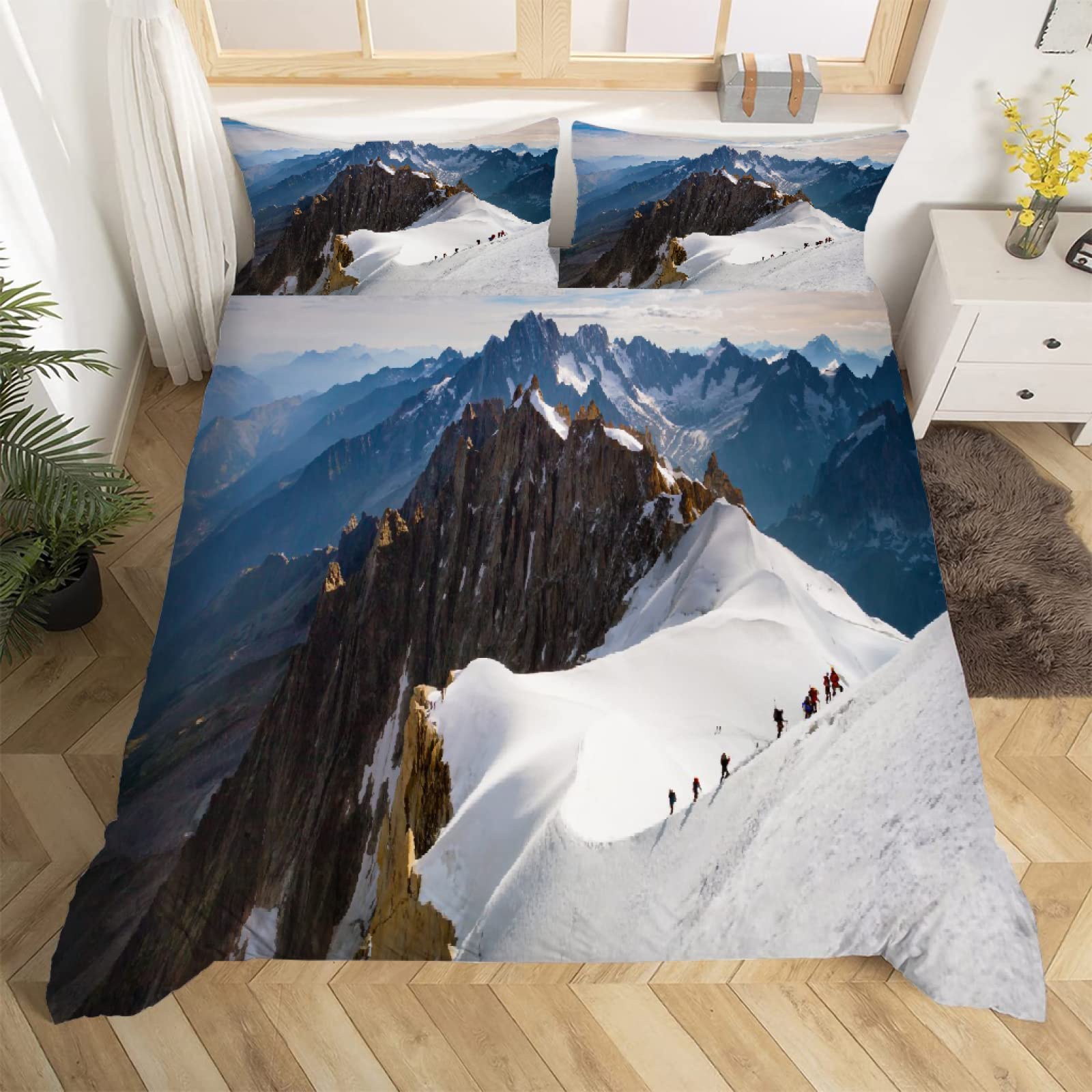 Funda Nordica Cama 150 MontañA De Nieve Blanca Funda de Edredón Caliente Esponjoso Juego de Funda Nórdica Invierno 220 x 240 cm + 2 Funda de Almohada 50 x 75 cm Aplicable a Cuatro Estaciones