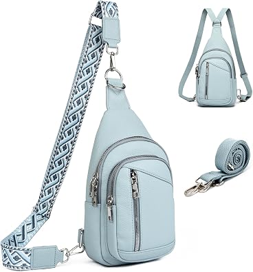Travistar Sling Bag Crossbody Backpack Purse - 2 in 1 Leather Cross Body Bag Fanny Pack with 2 Removable Strap Large Chest Shoulder Bags for Travel Hiking Cycling