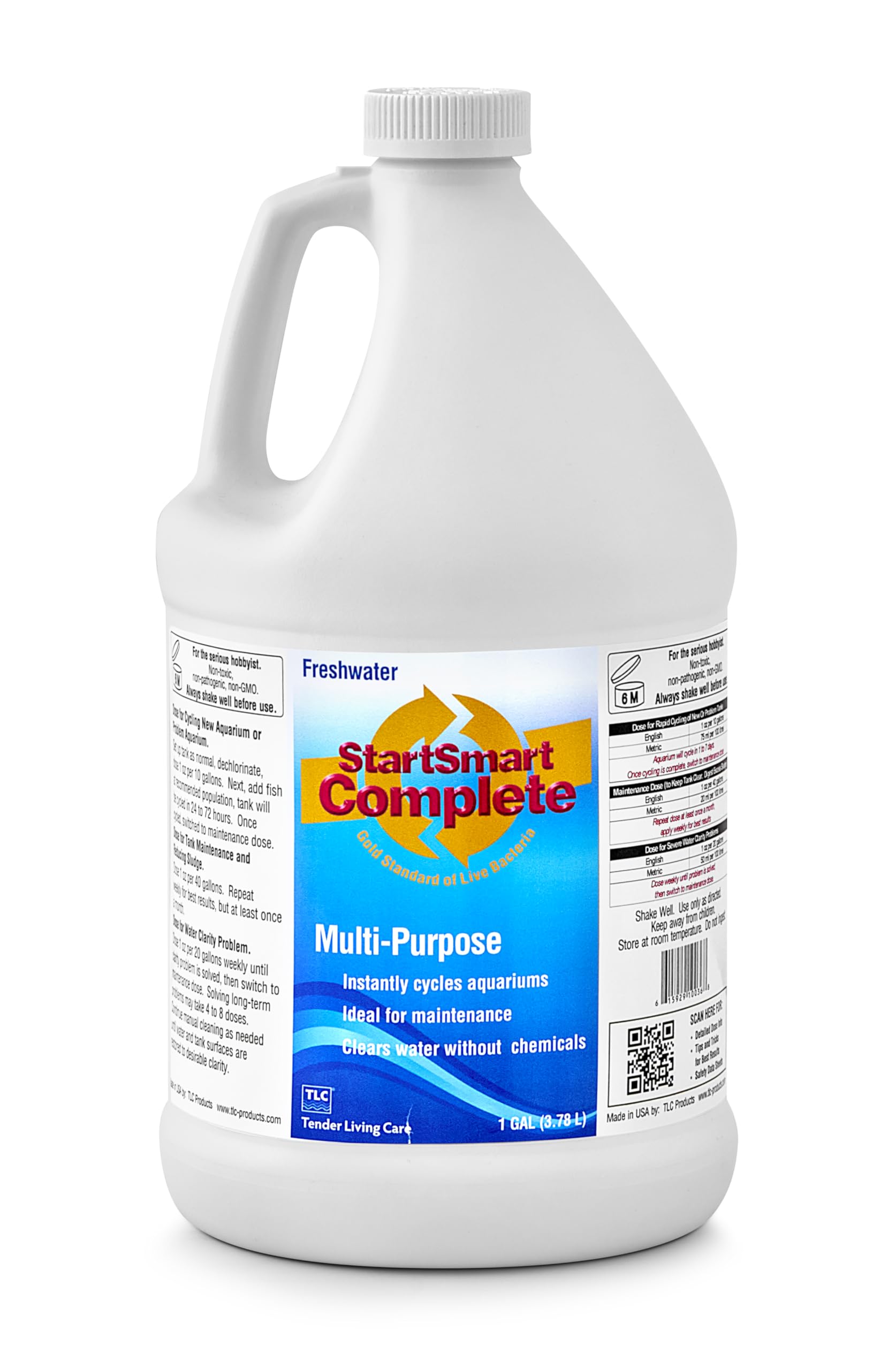 TLC Products StartSmart Complete Freshwater Aquarium Cycle Starter & Beneficial Nitrifiers, Supports Clear Water & Biofiltration, Reduces Excess