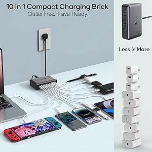 USB C Charger Block 500W, 10-Port Charging Station, GaN PD 140W Type C Fast Charger Hub for MacBook Pro/Air, DELL, iPad, iPhone, Samsung Galaxy, Low Profile Flat Plug