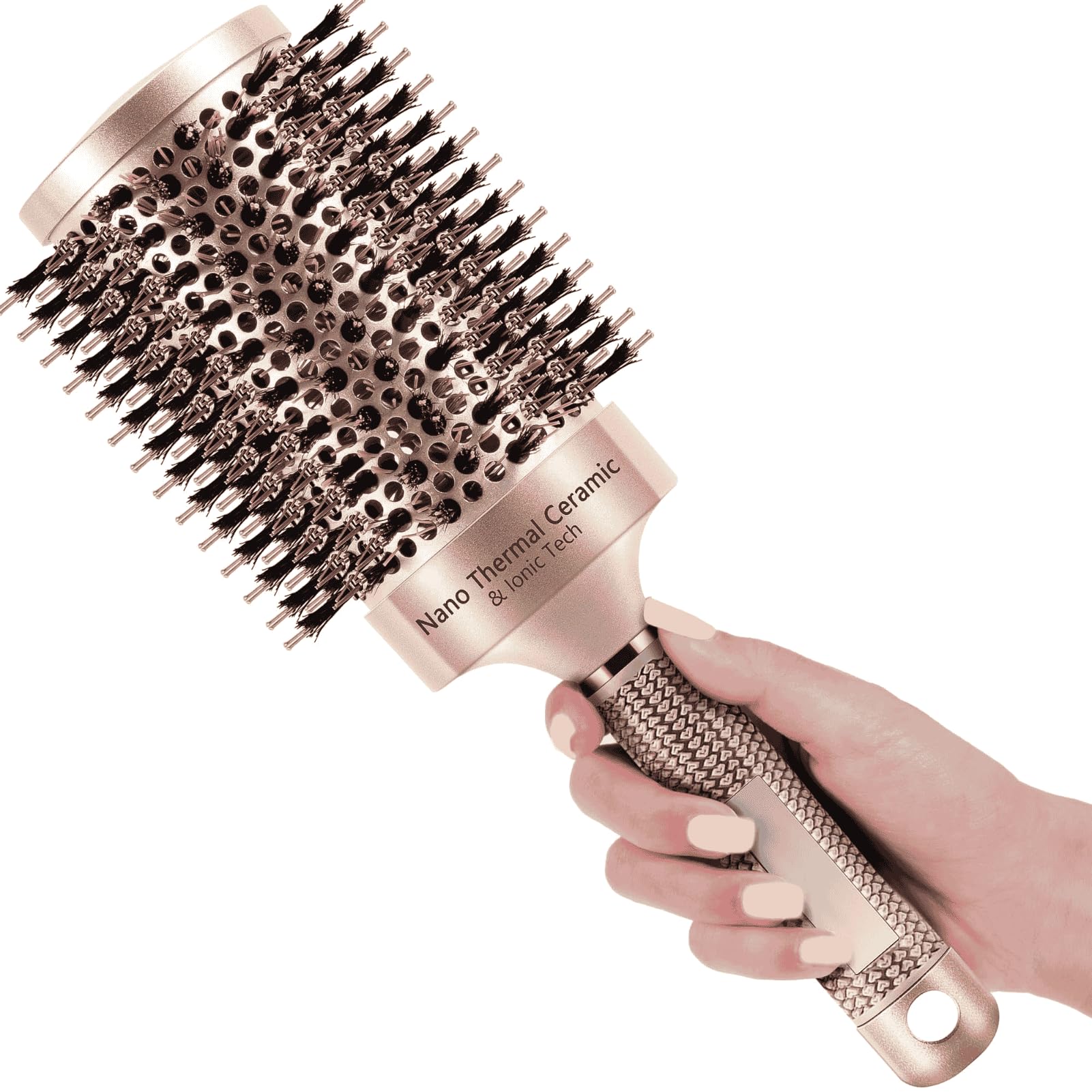 Large Round Brush for Blow Out, 2.7 Inch Gold Barrel, Nano Thermal Ceramic & Ionic Tech Hair Brush with Boar Bristles, Professional Roller Brush for Blow Drying, Styling, Volume and Shine