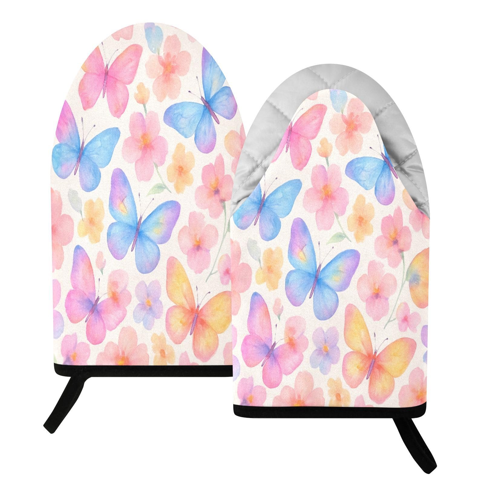 BURSTDDY Butterflies Oven Mitt,Heat Resistant Kitchen Mitts for Cooking