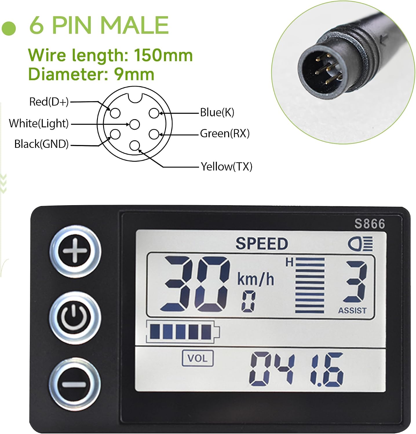 S866 Electric Bike Display, 24V-60V Universal LCD Speedometer for E-Scooter & E-Bike, Waterproof Control Panel with Backlight & Odometer, Handlebar Mount (22.2mm)