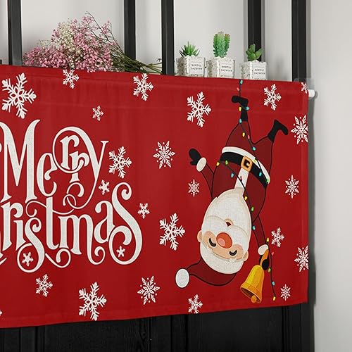 Miniatura 7 de Cortinas rojas con cenefa de Feliz Navidad para ventanas de cocina, divertidas, para colgar con bolsillo para barra de Santa Claus, decoración de