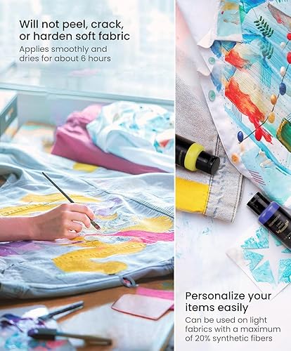 Miniatura 5 de Colorful Juego de pintura de tela para ropa, con 6 pinceles, 1 paleta, 14 colores permanentes seguros para niños y no tóxicos, kit de pintura de