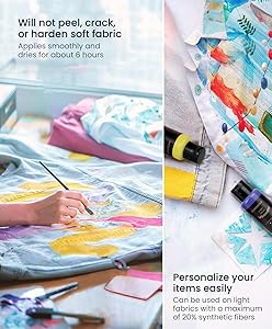 Colorful Fabric Paint Set for Clothes, with 6 Brushes,1 Palette, 26 Colors Permanent Child Safe & Non- Toxic Fabric Paint Kit for T-Shirt, Bags and Cloth Shoes