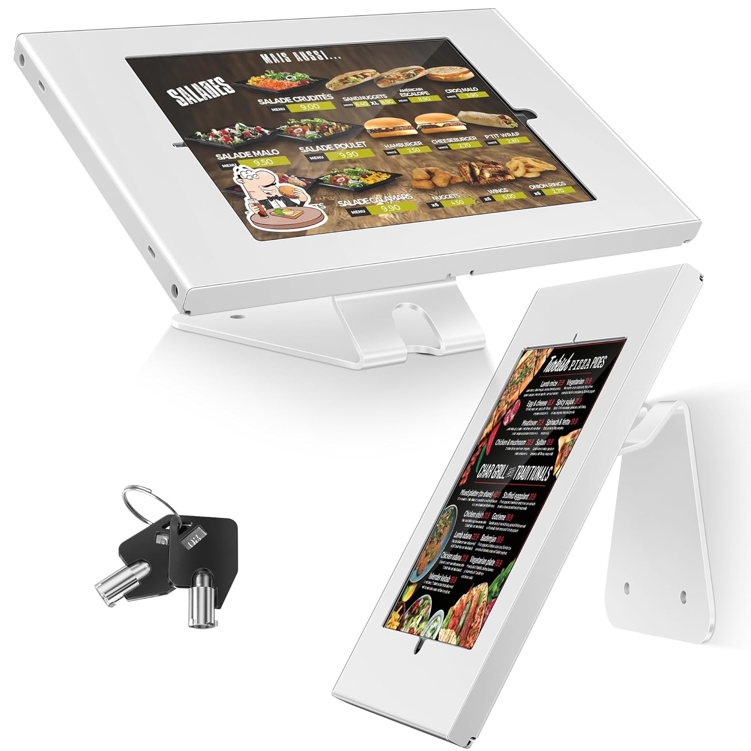 AboveTEK Anti-Theft Tablet Stand iPad Locking Security Stand Countertop Wall Mount POS Stand 360 Swivel Kiosk Stand for