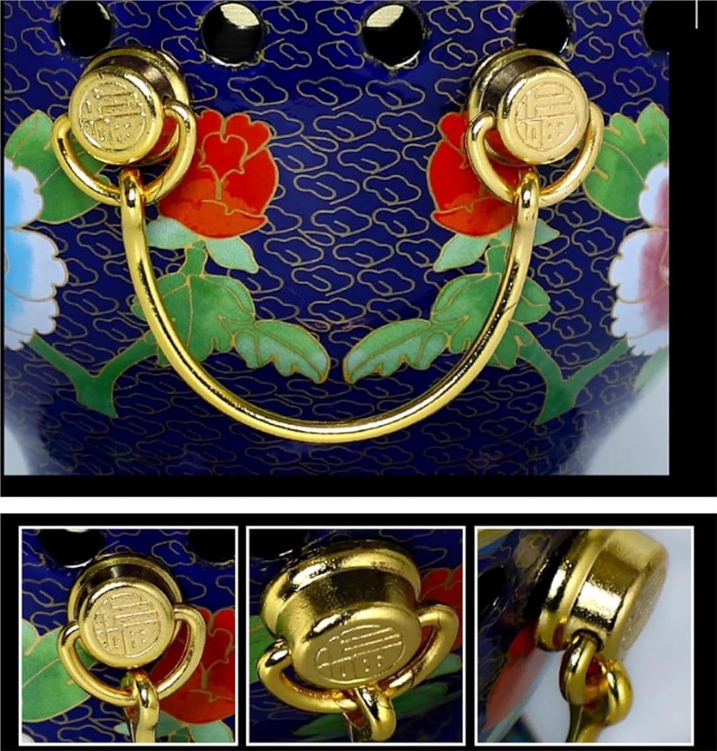 Cloisonne Copper Hot Pot Single Serving Beijing Style Alcohol Fuel Hot Pot，Old-Fashioned Cloisonne Alcohol Pot ，for Hiking Home Camping Picnics,G ﻿(E)