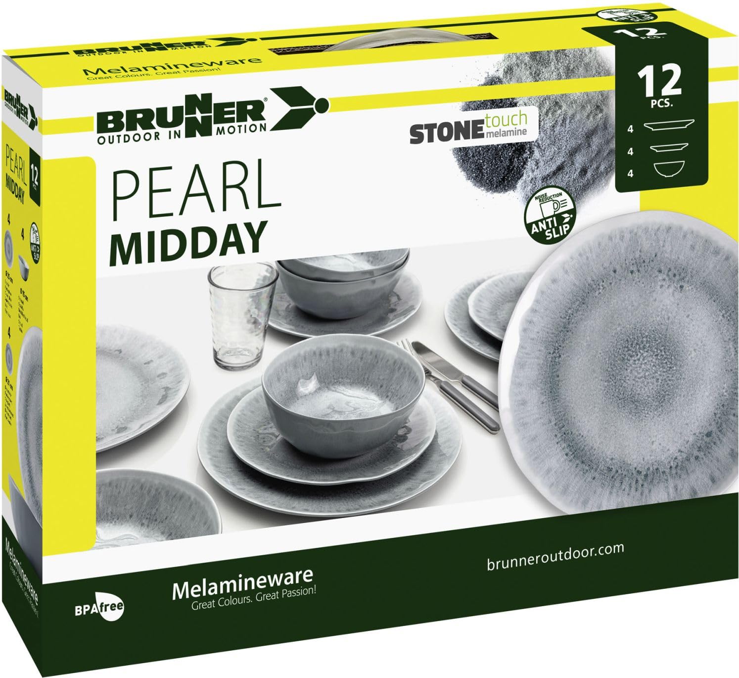 BRUNNER 0830148N.C5X Platte Borden, Kommen, Dessertborden Van Melamine Onbreekbaar Midday Pearl Set X4 Personen 12 Stuks 2127398489
