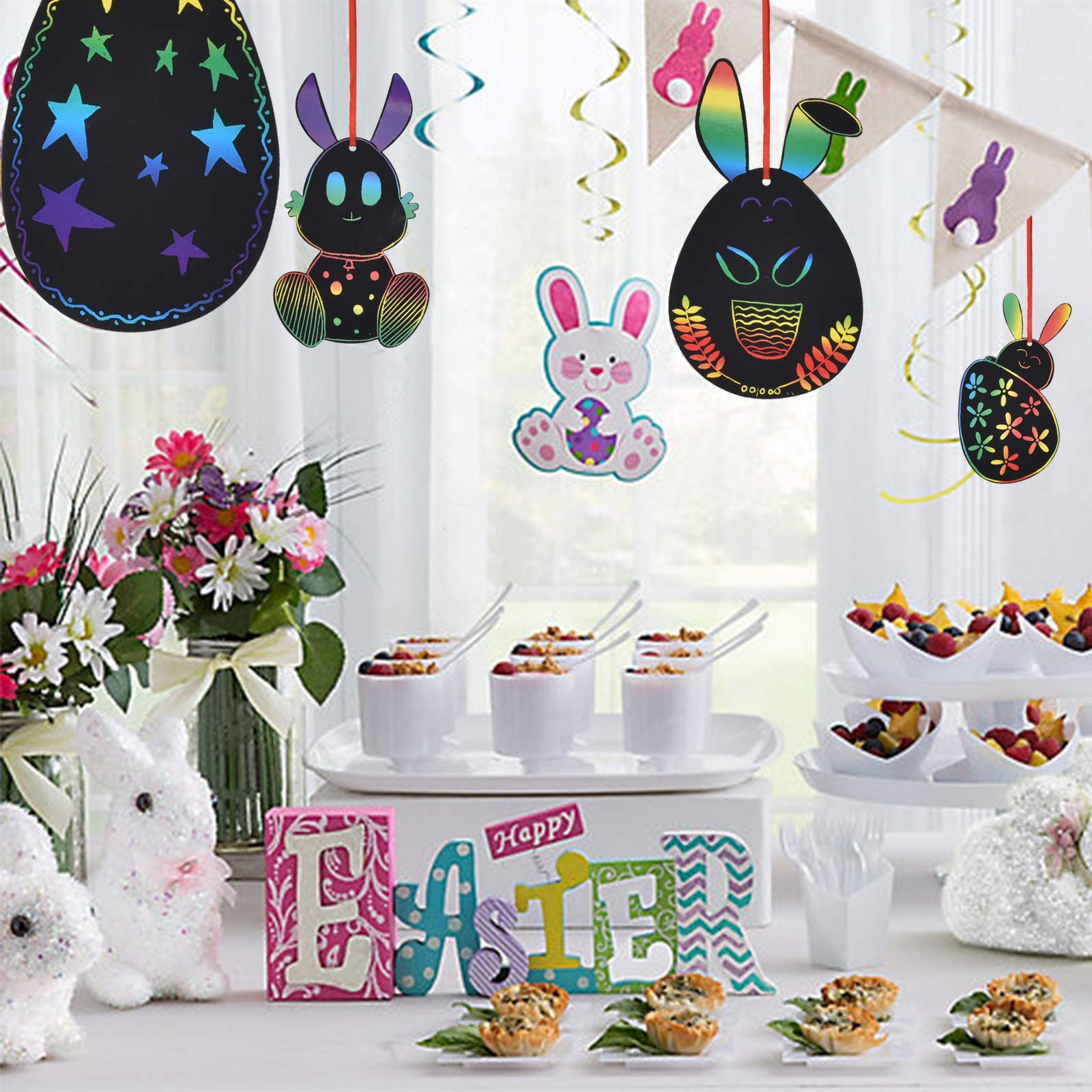 48 imágenes para rascar de Pascua, mágicas tarjetas de papel de estratificación de arcoíris para niños, forma de conejo de Pascua, con cintas, lápiz para rascar, arte para fiestas de Pascua 48 imágenes para rascar de Pascua, mágicas tarjetas de papel de estratificación de arcoíris para niños, forma de conejo de Pascua, con cintas, lápiz para rascar, arte para fiestas de Pascua