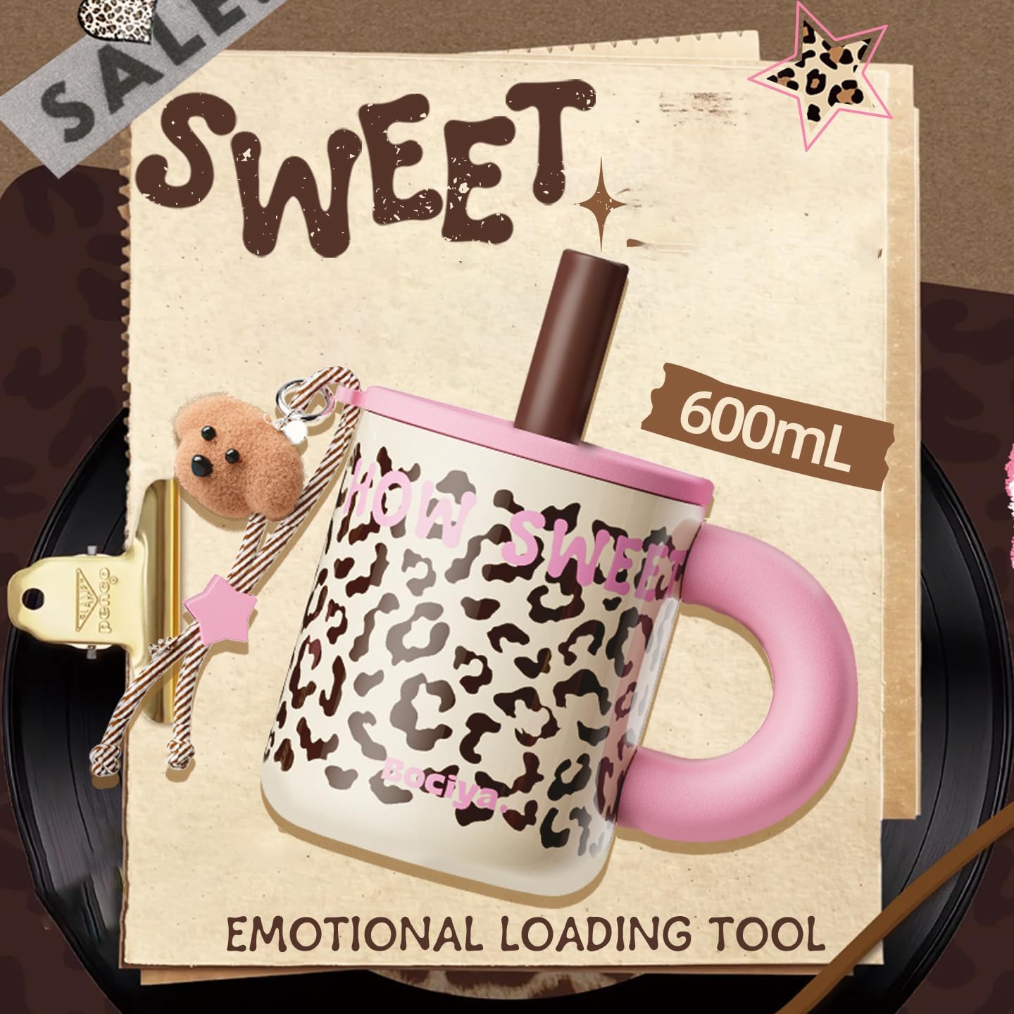 ZZT 17 oz Tumbler with Handle & Straw Lid –leopard print Insulated Stainless Steel Water Bottle,dual-use, built-in glass integrated cup,used as glass bottle, Hot/Cold Drink (leopard print) - Image 7