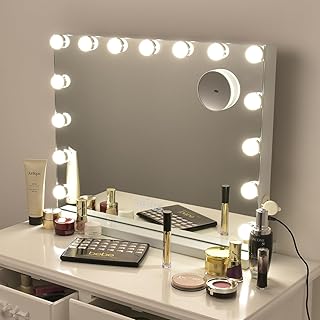 Tangkula Hollywood Lighted Vanity Makeup Mirror with 15 LED Bulbs, 10X Magnification, Touch Control, Cosmetic Mirror for Dressing Room, Desktop or Wall-Mounted