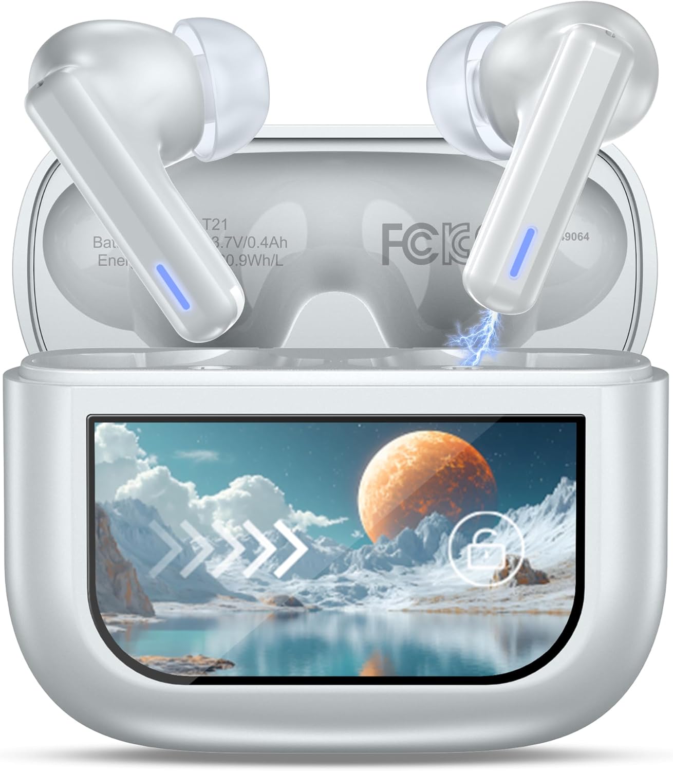 Wireless Earbuds Bluetooth Headphones, ANC/ENC Noise Cancelling, Ear Buds with Multifuntional Touch Screen, 40H Stereo Sound for Sports, IPX7 Clear Calls, 5 EQ for iOS Android (Light Gray)