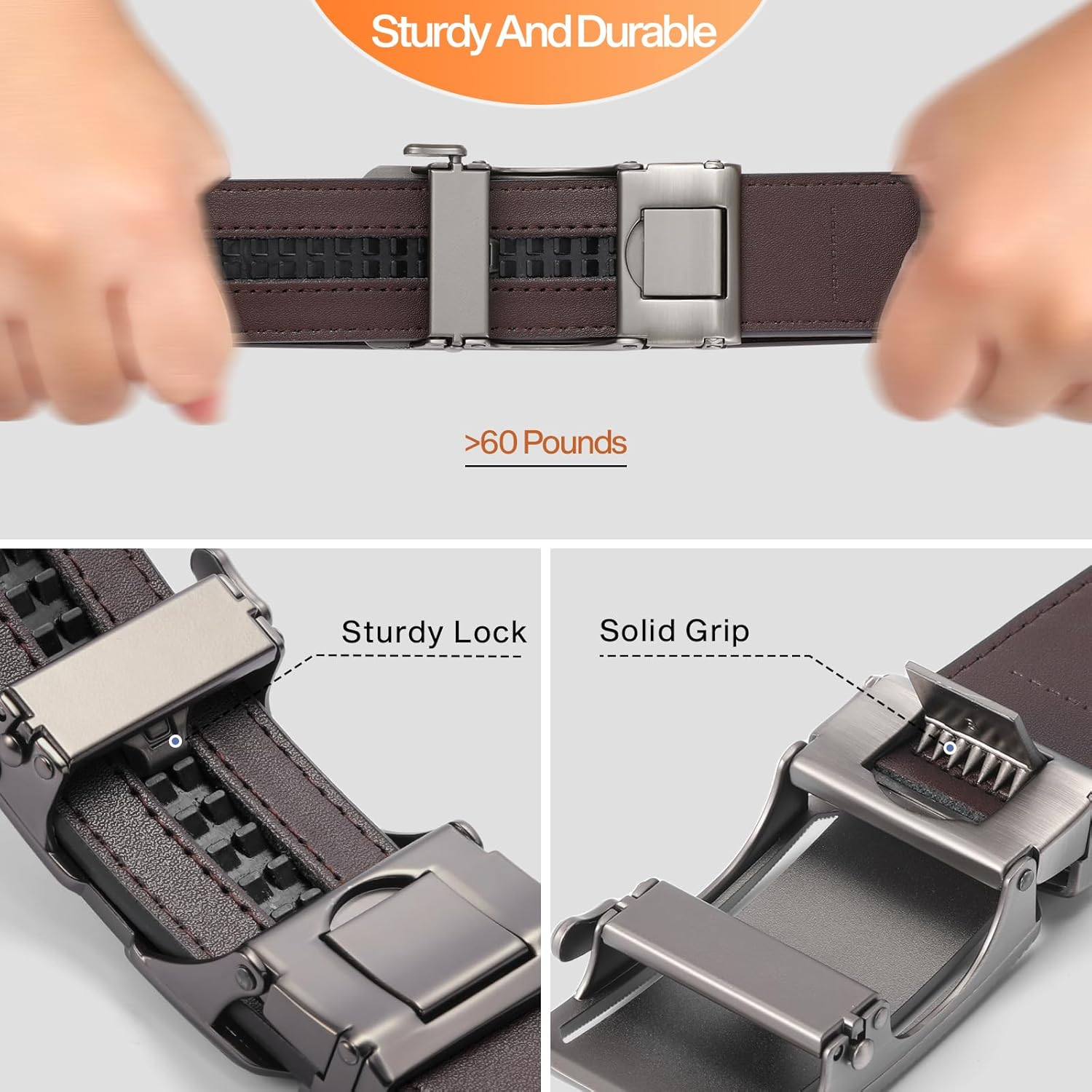 SENDEFN Men's Leather Belts 1 3/8" Automatic Ratchet Belts Adjustable Casual Buckle Belts for Dress with Gift Box - Image 5