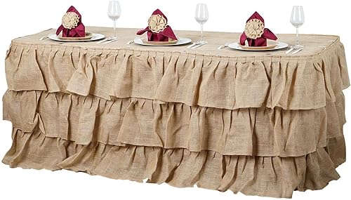 Miniatura 3 de Efavormart - Falda de mesa de arpillera con volantes de 3 niveles para cocina, comedor, catering, boda, fiesta, decoración, eventos, 17 pies