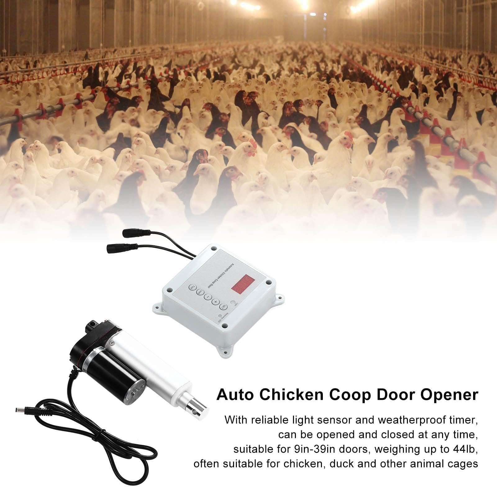 Abrepuertas Automático para Jaula de Pollo con Temporizador, Sensor de Luz y Control Remoto para Suministros de Hábitat de Aves de Corral de Ganso de Pato de Granja, Aleación de (Enchufe UE 100‑240V)