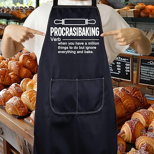 Miniatura 6 de CENWA Procrastibaking - Delantal de significado para hornear, con bolsillos, para cocinar, cocina, regalo