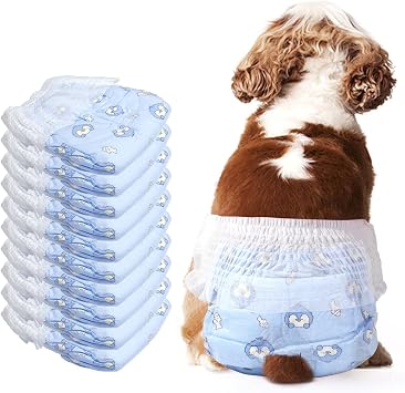 Dog Diapers Female,Disposable 10Pcs Stretchy Cat Diapers for Female Cats,Size S Leak-Proof Pull-ups,Penguin Pattern Doggy Diapers for Dogs in Heat,Dog Period, Incontinence, Training S, Blue