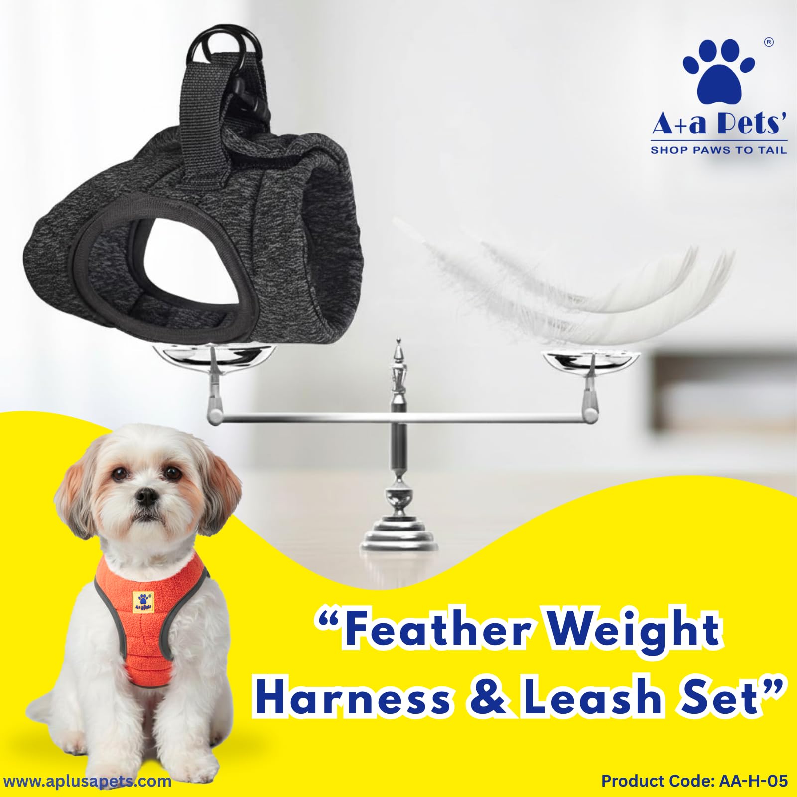 A+a Pets' Feather Weight Cat and Dog Harness & Leash Set β Escape Proof, Adjustable, No Pull, Soft Padded Vest for Persian Cats, Kittens, Small Dogs (Grey, XS) 1