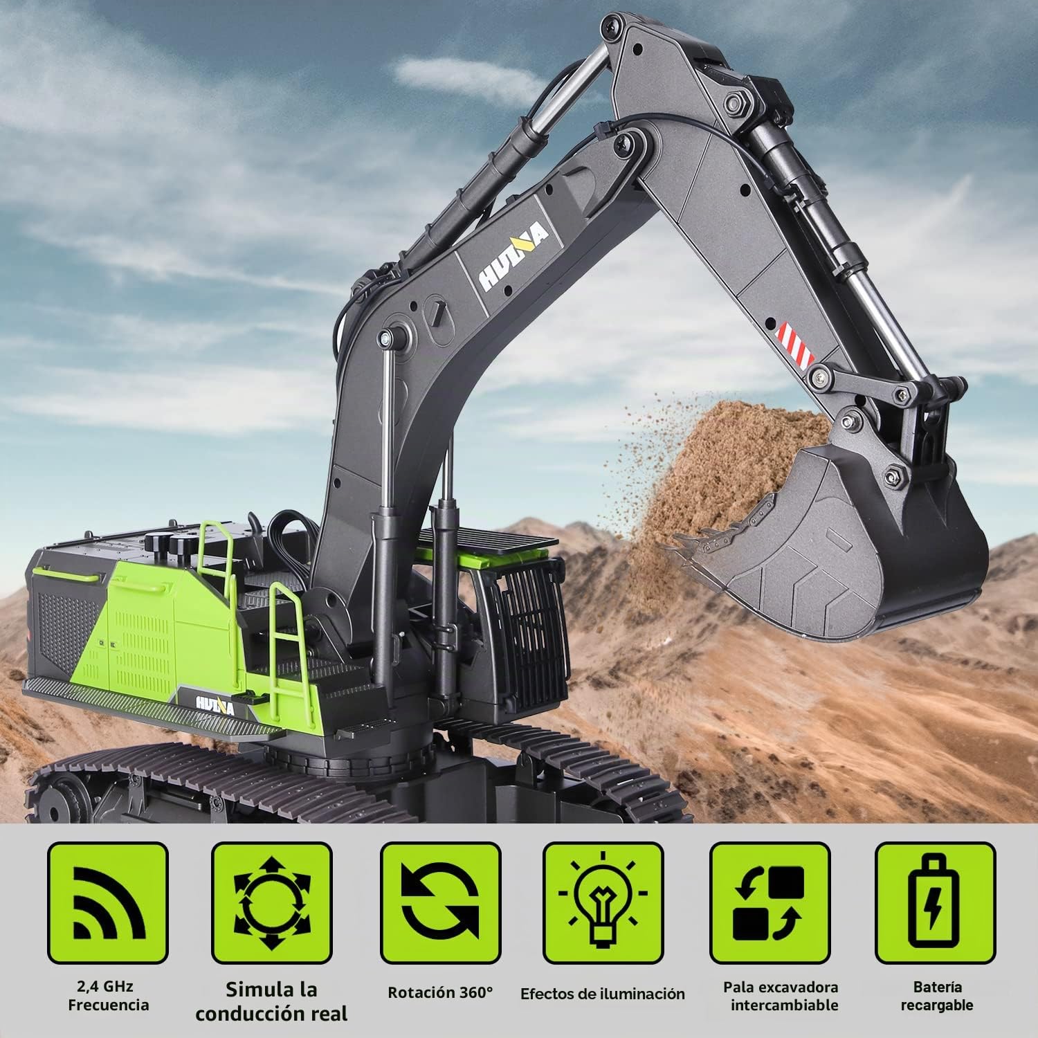 1:14 Excavadora Juguete Grande, 22 Canales Escavadoras Juguetes con todas las funciones, Excavadora Teledirigido RC +2 Baterías+3 Accesorios, Juguetes RC Pala, Gruas de Juguetes Niño 4 6 8 10 14+ Años