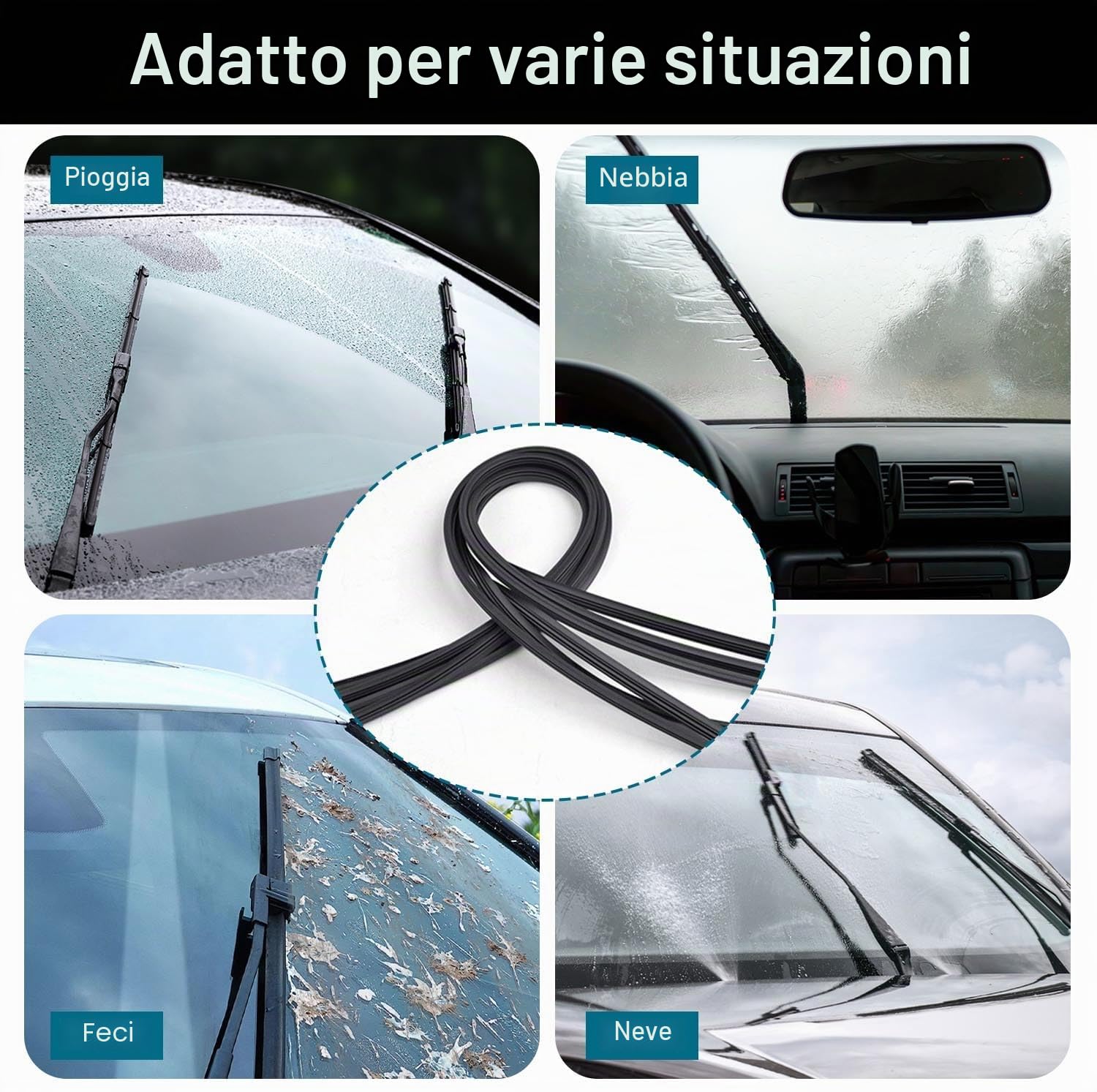 6 gomme per tergicristalli, al metro, in gomma, universali, compatibili con tutti i tergicristalli (800 mm)