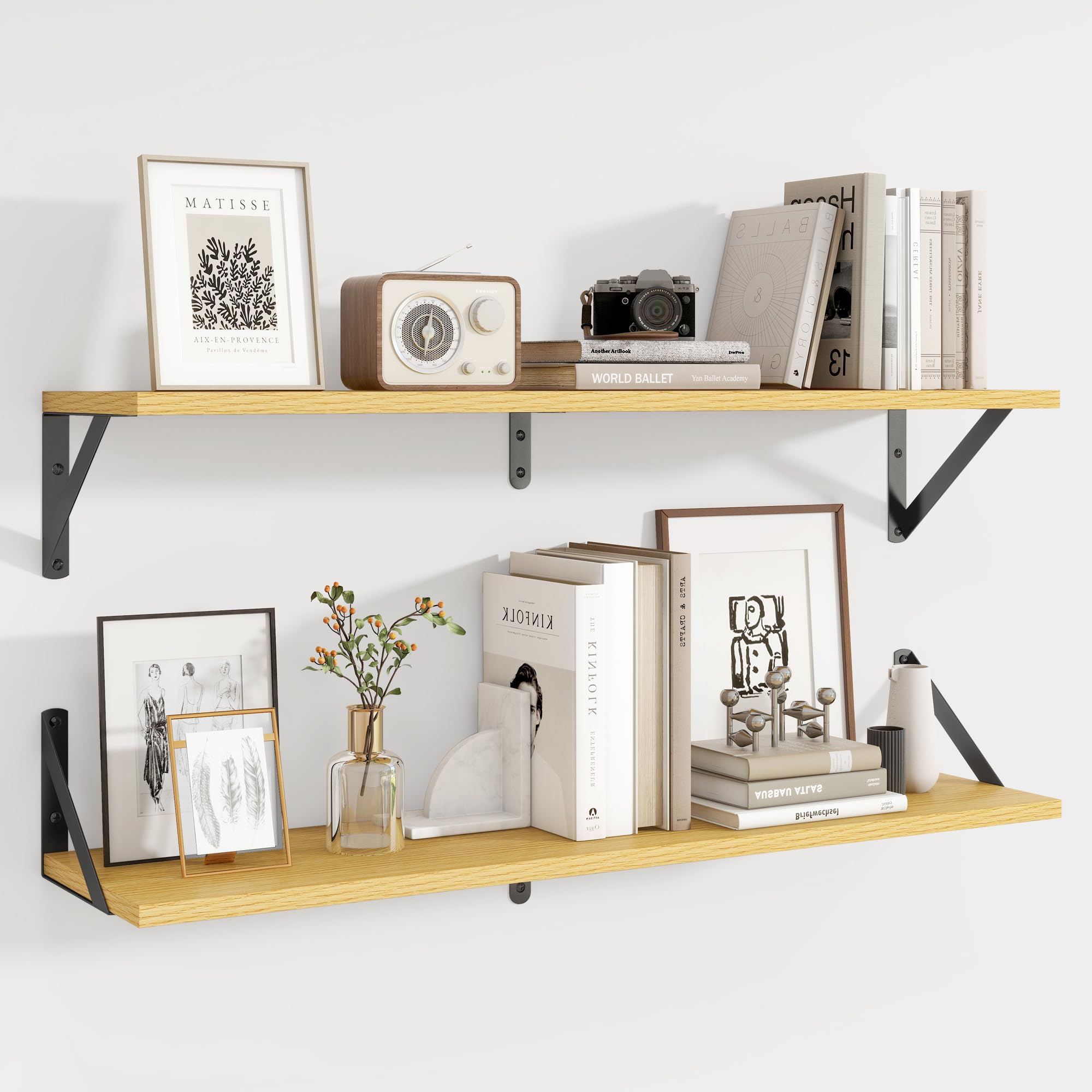 Axeman Floating Shelves, Oak Shelves for Wall Set of 2, 80cm Long
