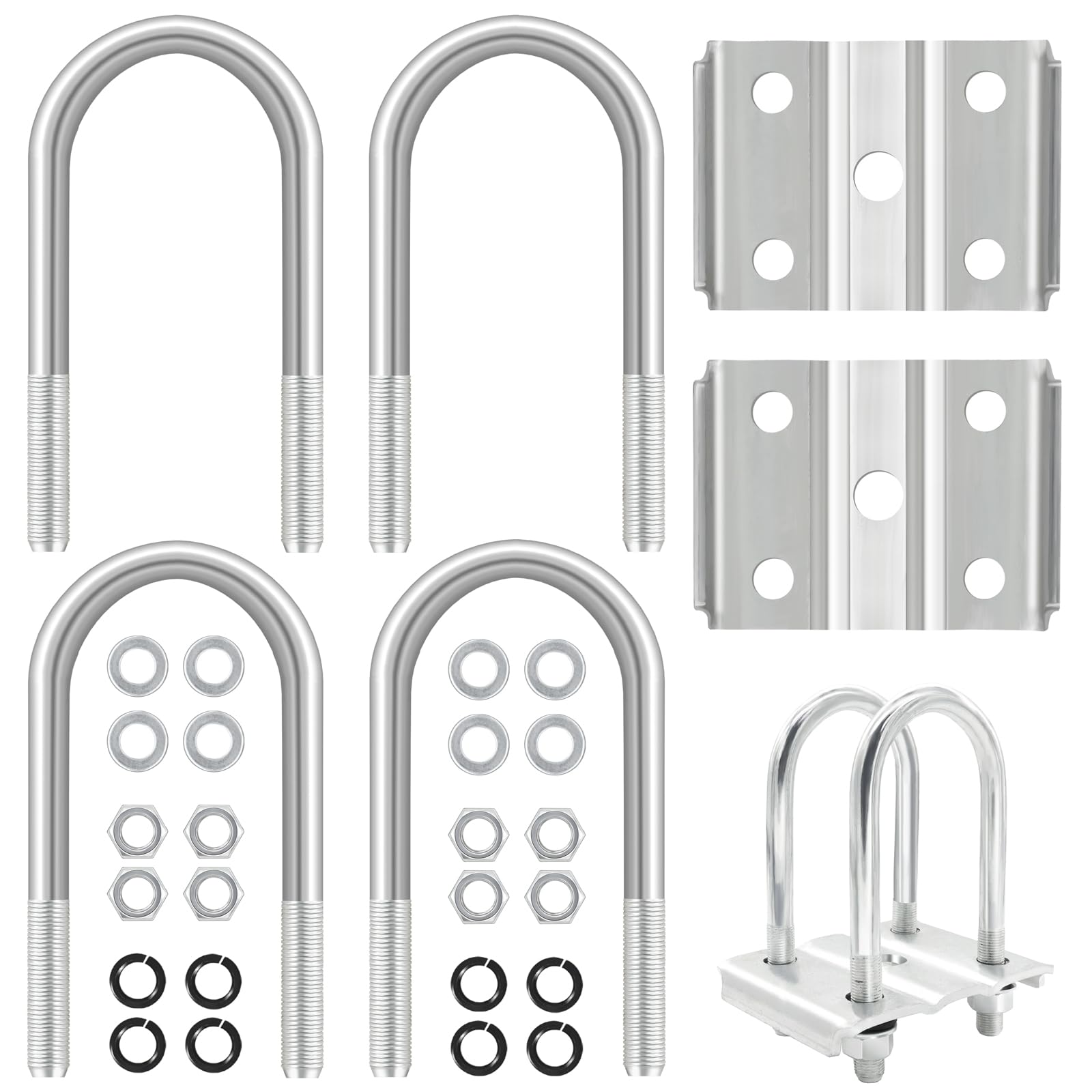 Trailer U Bolt Kit for 3,500 lbs Trailer, 2-3/8" Round Axle, Replacement Axle U Bolt Kit with Tie Plates, Hex Nuts, Screw Washers, Flat Washers