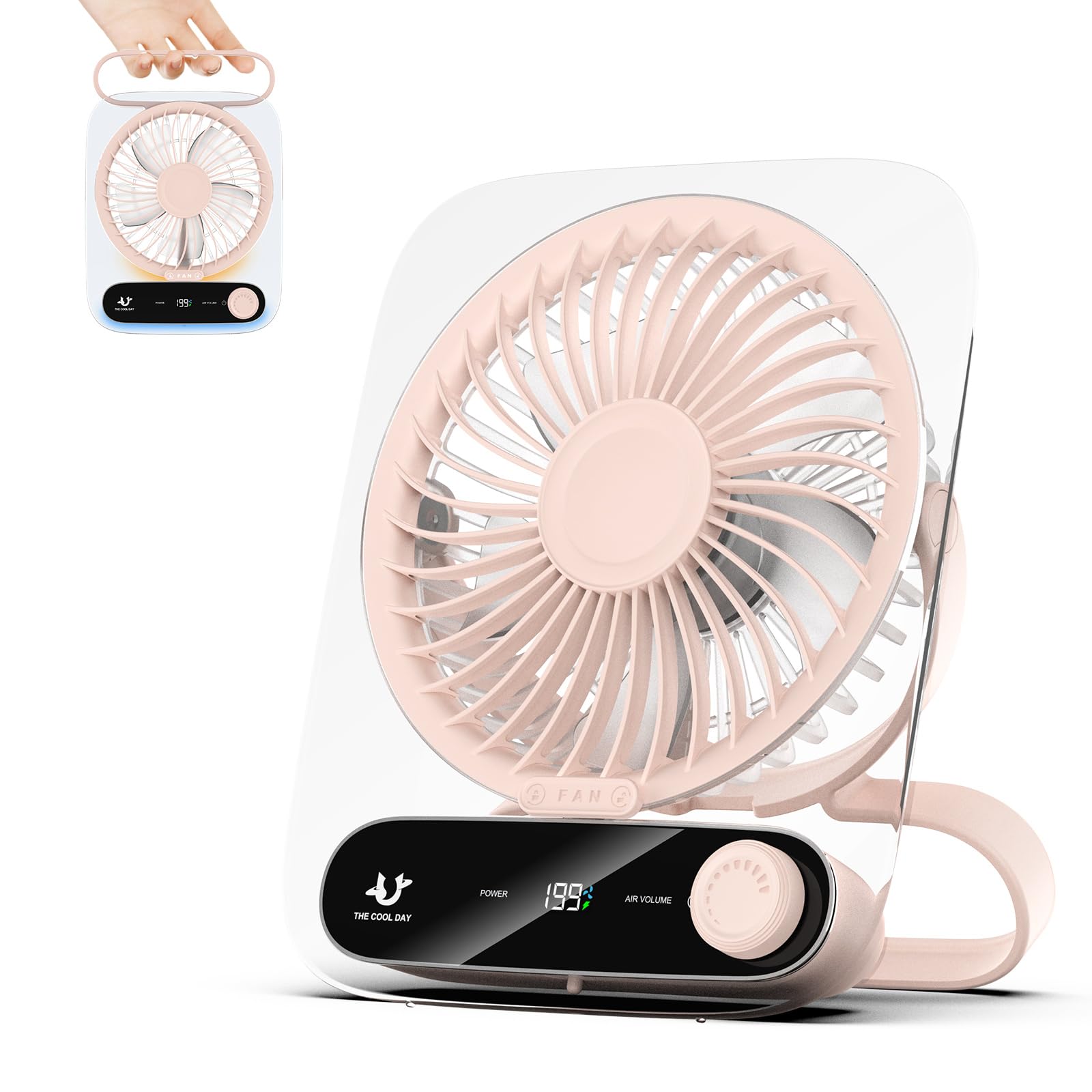 Simpeak USB Desk Fan 3000mAh, Mini Quiet Adjustable Angle 199 Speed Battery Fan with LED Light for Office Picnic Trips