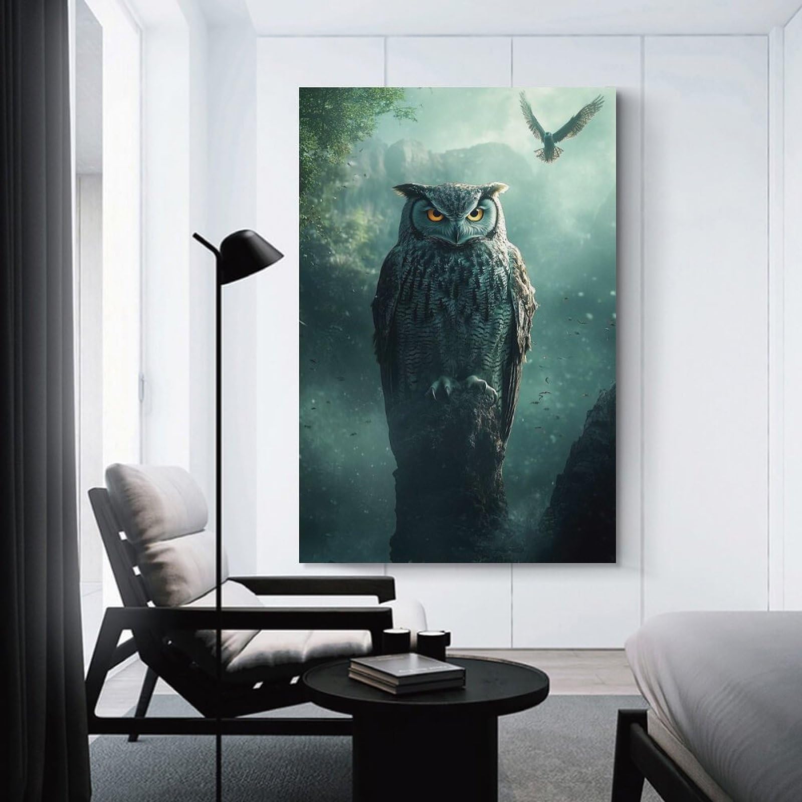 Junmoney Majestic Owl in Forest Canvas Wall Decor 24x36inch(60x90cm), for Home Lounge, Bedroom Or Reading Nook, A Home Accent with Warm Character