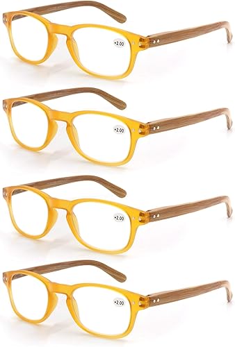 MODFANS Paquete de 4 lentes de lectura con bisagras de resorte de aspecto de madera para hombres y mujeres